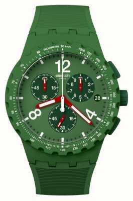 Swatch Cadran chronographe vert principalement vert (42 mm) / bracelet en silicone vert SUSG407