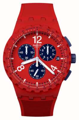 Swatch Cadran chronographe rouge et bleu principalement rouge (42 mm) / bracelet en silicone rouge SUSR407