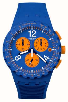Swatch Cadran chronographe bleu et orange principalement bleu (42 mm) / bracelet en silicone bleu SUSN419