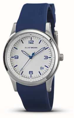 Elliot Brown Kimmeridge (38 mm) cadran blanc / bracelet en caoutchouc silicone bleu 405-010-R30