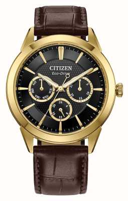 Citizen Montre homme eco-drive (40 mm) cadran noir / bracelet cuir marron BU2112-06E