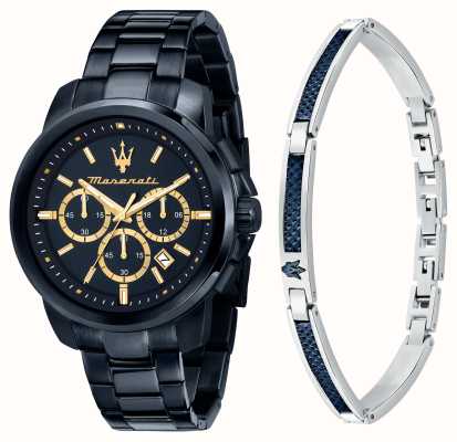 Maserati Coffret cadeau montre et bracelet Successo pour homme (44 mm) cadran bleu / bracelet bleu en acier inoxydable R8873621042