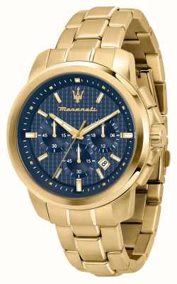 Maserati Cadran chronographe bleu Successo (44 mm) pour homme / bracelet en acier inoxydable doré R8873621021