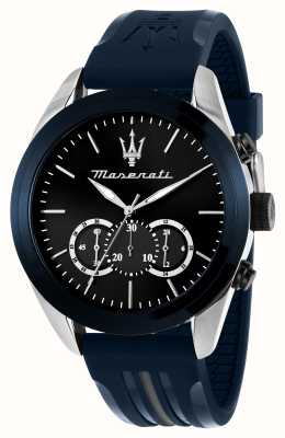 Maserati Cadran chronographe bleu traguardo (45 mm) pour homme / bracelet en silicone bleu R8871612046
