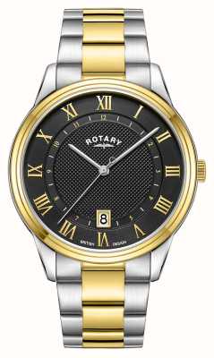 Rotary Quartz habillé avec date (40,5 mm), cadran noir anthracite / bracelet en acier inoxydable bicolore GB05391/10