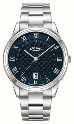 Rotary Quartz habillé avec date (40,5 mm), cadran bleu marine foncé / bracelet en acier inoxydable GB05390/66
