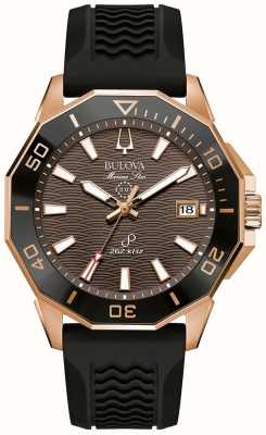 Bulova Quartz étoile marine (43 mm) cadran à motifs marron / bracelet en caoutchouc noir 98B421