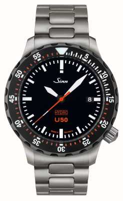 Sinn U50 hydro sdr 5000m (41mm) cadran noir / bracelet à maillons en H en acier inoxydable 1051.040 H-LINK