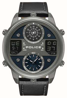 Police Dasher digi multifonction (50mm) cadran hybride noir et gris / bracelet cuir noir PEWJD9003603