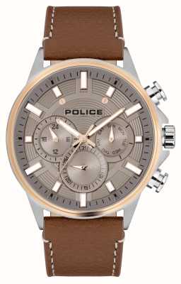 Police Chronographe à quartz Kismet (47,5 mm) cadran gris / bracelet cuir marron PEWJF2195142