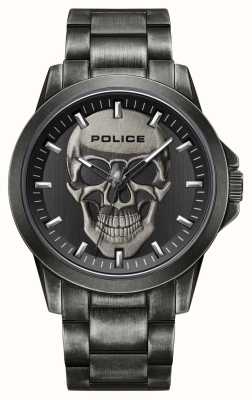 Police Cadran à quartz Flick (47 mm) avec tête de mort noire / bracelet en acier inoxydable gris acier PEWJG2194801