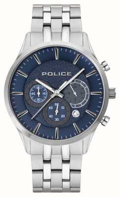 Police Cadran chronographe bleu cage quartz multifonction (44 mm) / bracelet acier inoxydable PEWJI2194301
