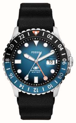 Fossil Cadran bleu (46 mm) bleu / bracelet en silicone noir pour homme FS6049