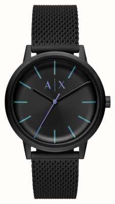 Armani Exchange Cadran noir pour homme (42 mm) / bracelet en maille d'acier inoxydable noir AX2760