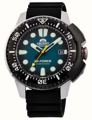 Orient M-force automatique (47.3) cadran fumé turquoise / bracelet caoutchouc noir RA-AC0L04L