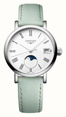LONGINES The Longines Elegant Collection Moonphase Quartz (30 mm) cadran blanc mat / bracelet cuir vert menthe L43304110