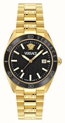 Versace Cadran noir à dôme en V (42 mm) / bracelet en acier inoxydable doré VE8E00624