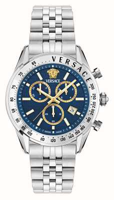 Versace Cadran chronographe bleu Chrono master (44 mm) / bracelet en acier inoxydable VE8R00324