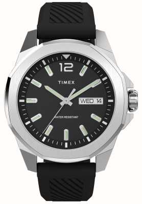 Timex Essex ave day-date (46 mm) cadran noir / bracelet en caoutchouc noir TW2W42900