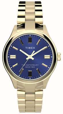 Timex Cadran bleu traditionnel Waterbury (34 mm) / bracelet en acier inoxydable pvd doré TW2W40300