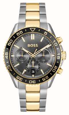 BOSS Cadran chronographe noir pour homme (43 mm) / bracelet en acier inoxydable bicolore 1514144