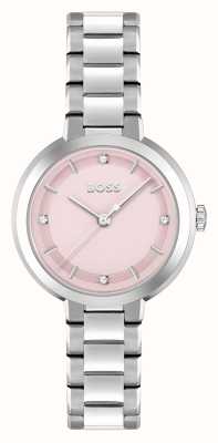 BOSS Sena (34 mm) pour femme, cadran rose / bracelet en acier inoxydable 1502757