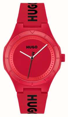 HUGO #lit (42 mm) pour homme, cadran rouge / bracelet en silicone rouge 1530346