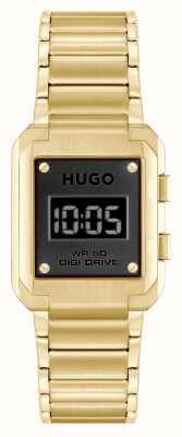 HUGO Cadran numérique noir #thrive (30 mm) pour hommes / bracelet en acier inoxydable doré 1530359