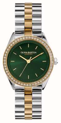 Olivia Burton Cadran vert orné de bijoux Sports Luxe (34 mm) / bracelet en acier inoxydable bicolore 24000137