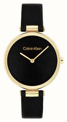 Calvin Klein Cadran noir brillant (32 mm) pour femme / bracelet en cuir noir 25100017