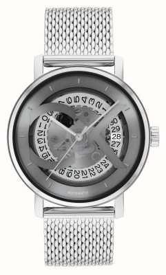 Calvin Klein Cadran squelette gris automatique emblématique (40 mm) pour homme / bracelet en maille d'acier inoxydable 25300004