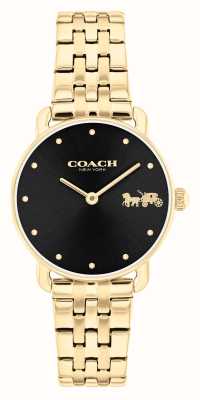 Coach Montre Elliot (28 mm) pour femme, cadran noir / bracelet en acier inoxydable doré 14504302