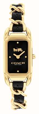 Coach Caddie femme cadran rectangle noir / bracelet cuir noir acier inoxydable doré 14504281