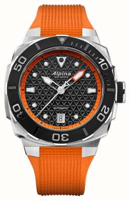 Alpina Seastrong Diver Extreme automatique (39 mm) cadran texturé noir / bracelet en caoutchouc orange AL-525BO3VE6