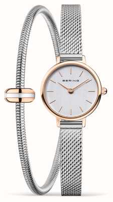 Bering Coffret cadeau montre et bracelet classique pour femme (22 mm) cadran argenté / bracelet en maille d'acier inoxydable 11022-064-LOVELY-2-GWP190
