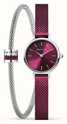 Bering Coffret cadeau classique pour femme (22 mm) cadran violet / bracelet maille acier inoxydable violet 11022-909-GWP