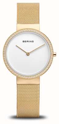 Bering Cadran blanc classique (31 mm) pour femme / bracelet en maille d'acier doré 14531-330