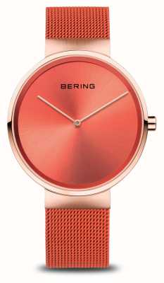 Bering Cadran orange classique (39 mm) / bracelet maille acier orange 14539-565