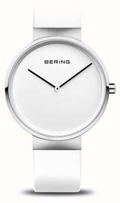 Bering Cadran blanc classique (39 mm) / bracelet en cuir blanc 14539-604
