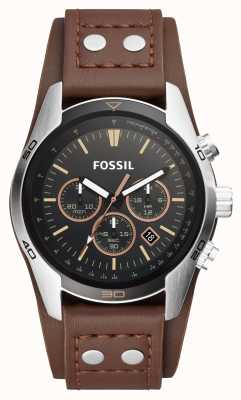 Fossil Cocher pour hommes | cadran chronographe noir | bracelet de manchette en cuir marron CH2891