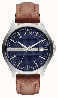 Armani Exchange Hommes | cadran texturé bleu | bracelet en cuir marron AX2133