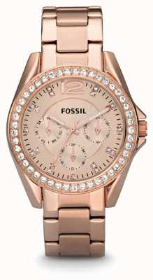 Fossil Riley femme | cadran or rose | ensemble en cristal | bracelet en acier inoxydable or rose ES2811