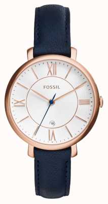 Fossil Jacqueline femme | cadran blanc | bracelet en cuir bleu ES3843