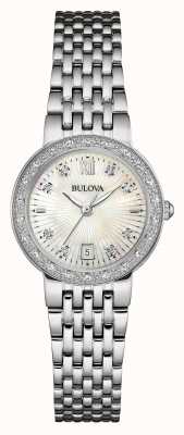 Bulova Cadran blanc pour femme en acier inoxydable serti de diamants 96W203