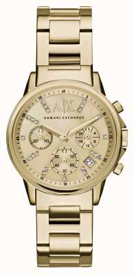 Armani Exchange Femme | cadran serti de cristaux | bracelet doré AX4327