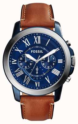 Fossil Bourse pour hommes | cadran chronographe bleu | bracelet en cuir marron FS5151