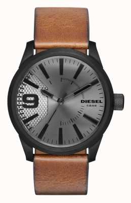 Diesel Bracelet homme cuir marron râpe cadran argent boitier noir DZ1764