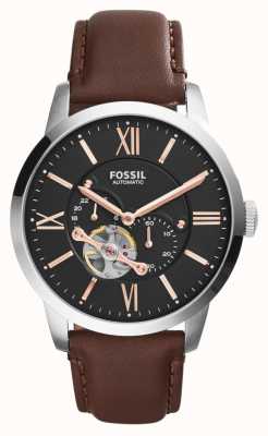 Fossil Homme citadin automatique | cadran noir | bracelet en cuir marron ME3061