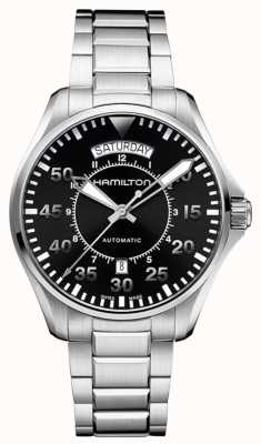 Hamilton Montre homme kaki pilote cadran noir bracelet acier inoxydable H64615135