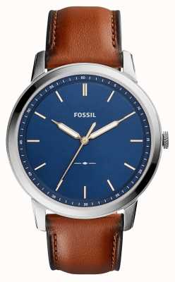 Fossil Minimaliste pour hommes | cadran bleu | bracelet en cuir marron FS5304